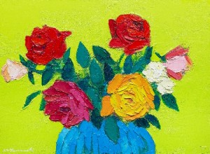 ８輪のバラ　Ｐ８　油彩　２０１８年
